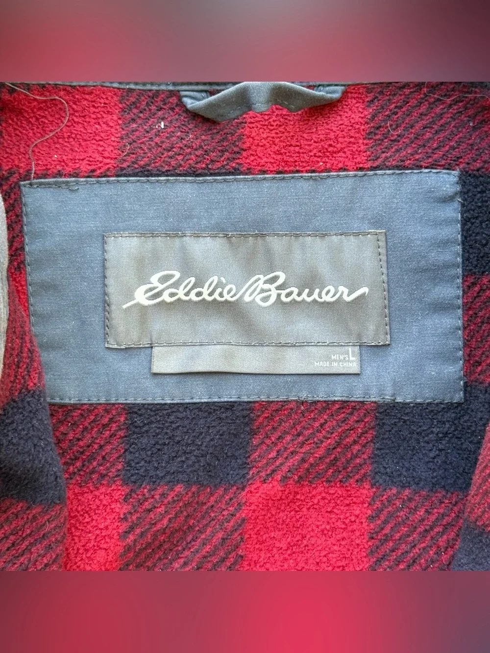 Distressed Eddie Bauer Outdoor Flannel Lined Blue Grey Shirt Jacket Shaket Sz L